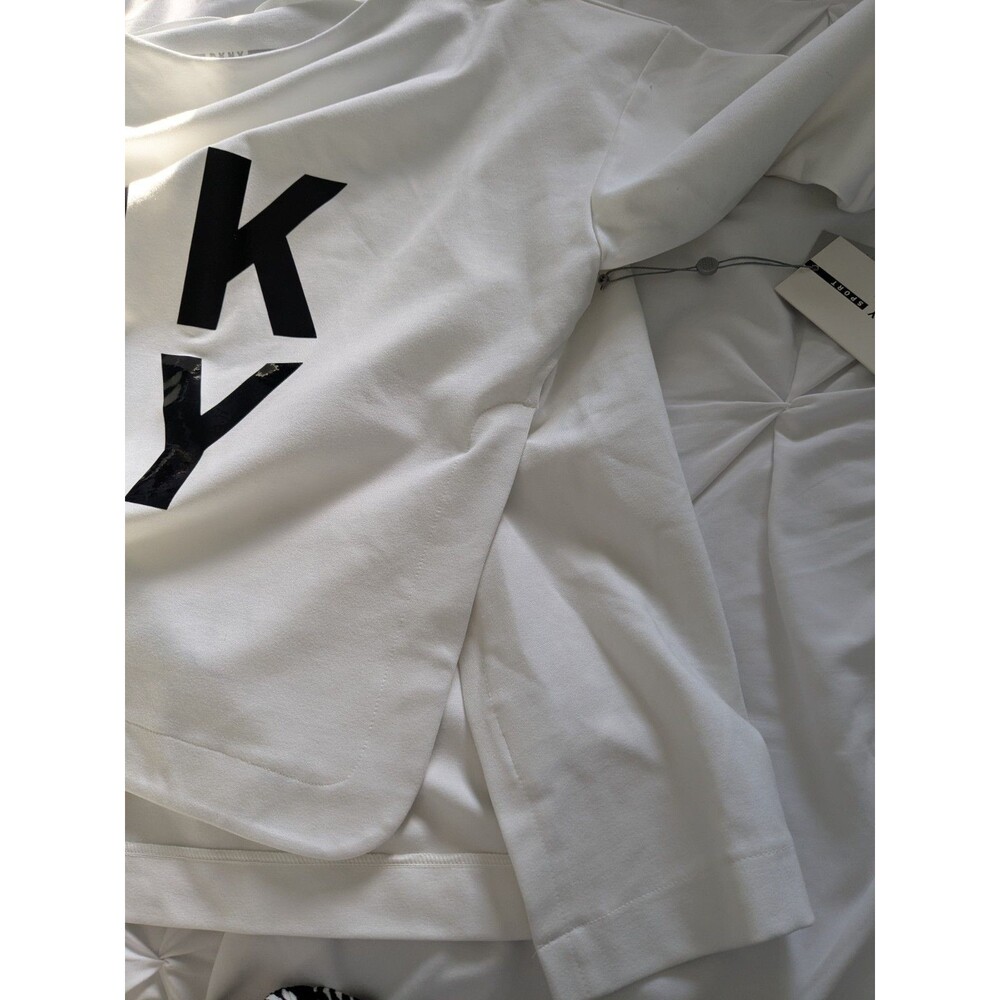 DKNY Sport Sweatshirt Womens L HighLow Bold Black Lacquer Logo Techno Athleisure - Picture 11 of 15